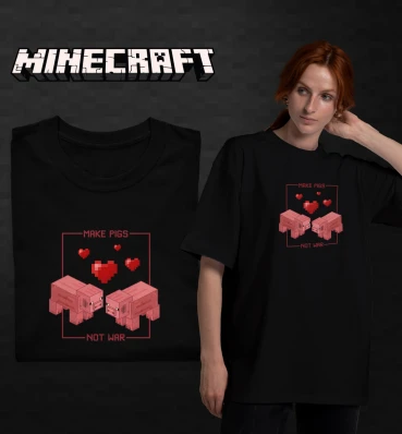 Футболка OVERSIZE №19 • Pigs • Одяг для фанатів гри Майнкрафт • Мерч Minecraft для геймерів