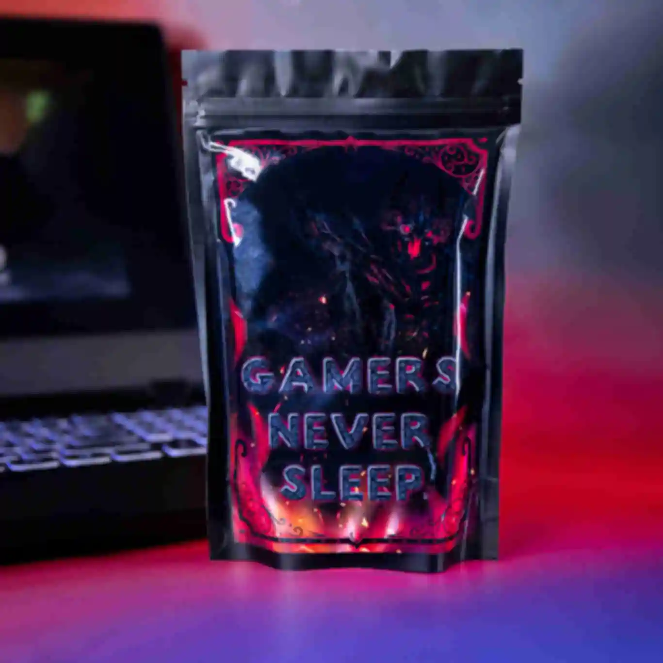 Упаковка кави «Gamers never sleep» • Їжа у стилі гри Дота 2 • Сувеніри на подарунок фанату ігорФото №1