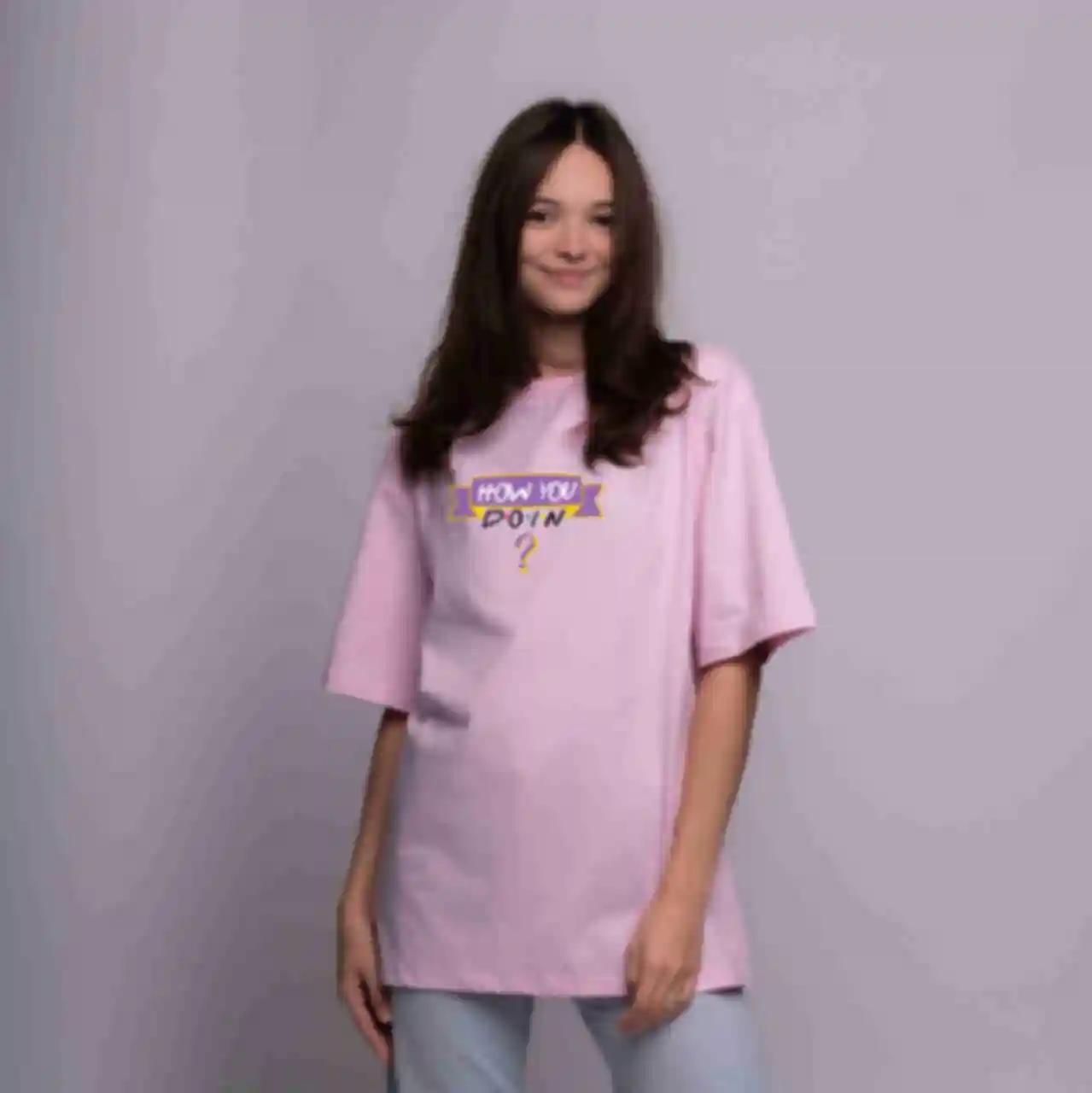 Футболка OVERSIZE №7 • How you doin • Друзі, світло-рожеваФото №53