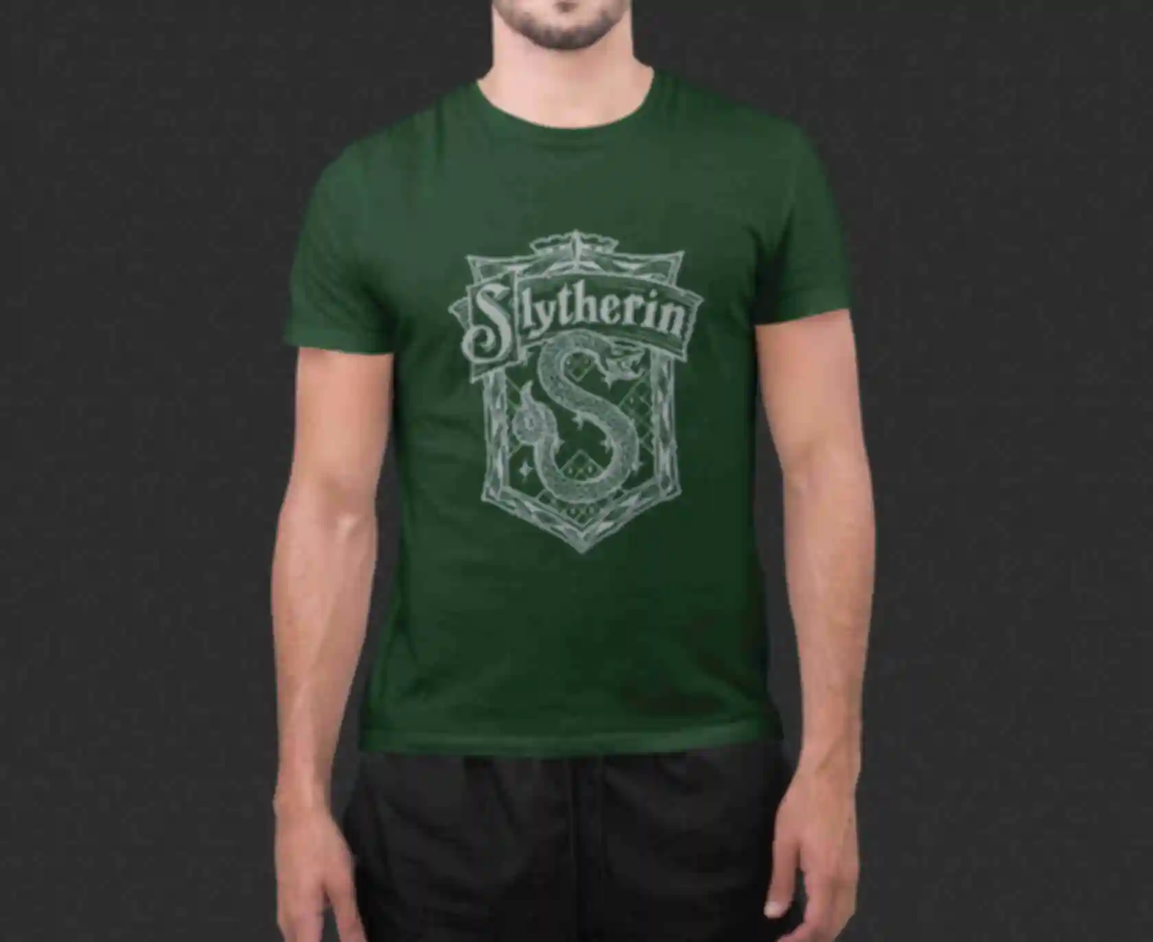 Футболка №7 • Контурне лого факультету Слизерин • Гаррі Поттер • Slytherin Harry PotterФото №2