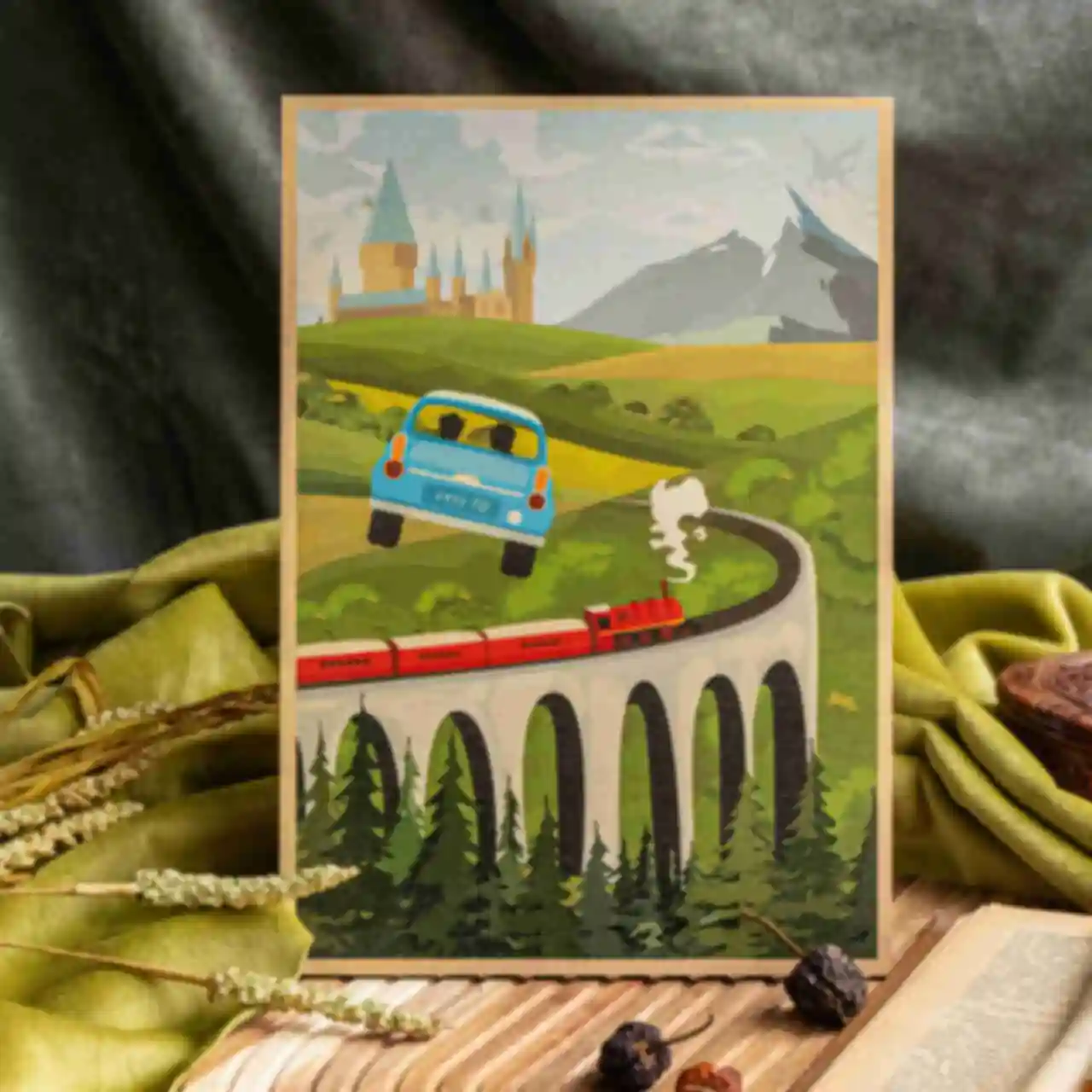 Деревянный постер Летающая машина ⚡️ Плакат Harry Potter ⚡️ Подарок Гарри Поттер  