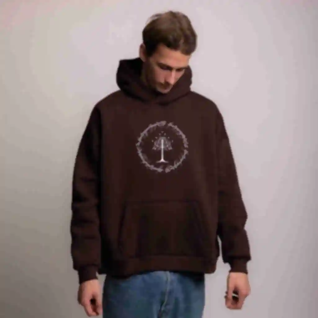 Худи OVERSIZE №8 • Белое дерево Гондора • Властелин Колец, коричневый. Фото №1