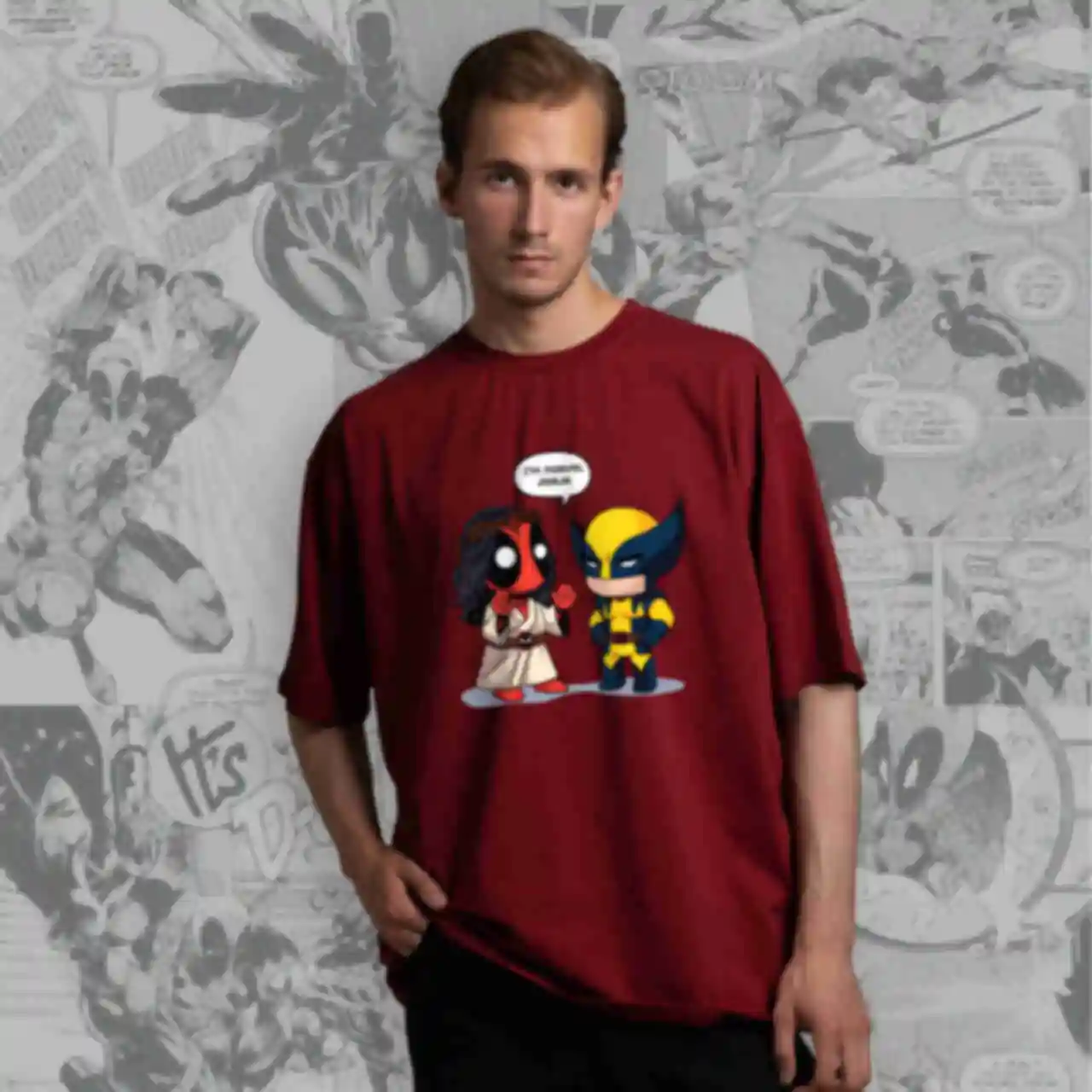 Футболка OVERSIZE №1 • I'm Marvel Jesus • Marvel, бордоФото №4