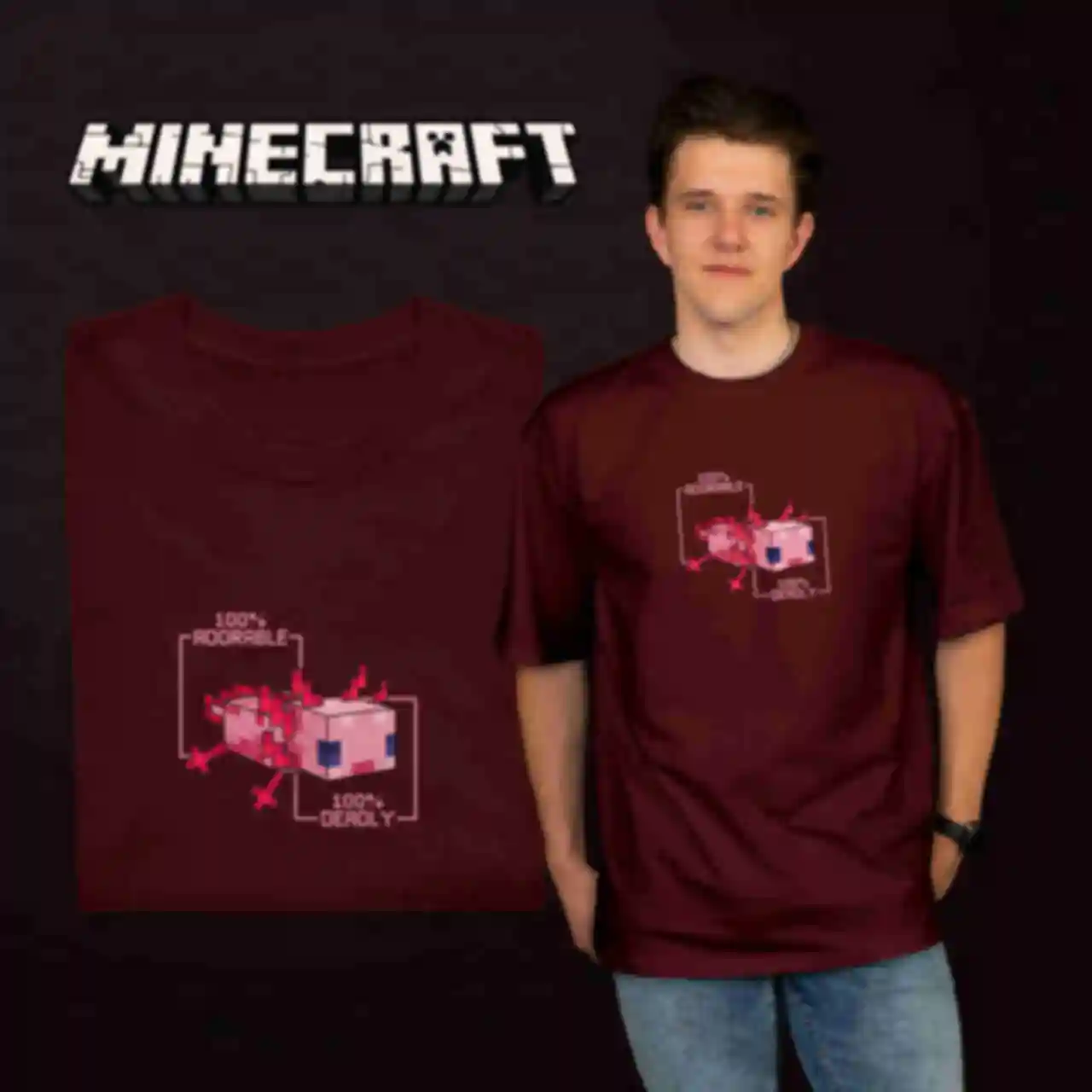 Футболка OVERSIZE №14 • Аксолотль • Minecraft, бордоФото №106