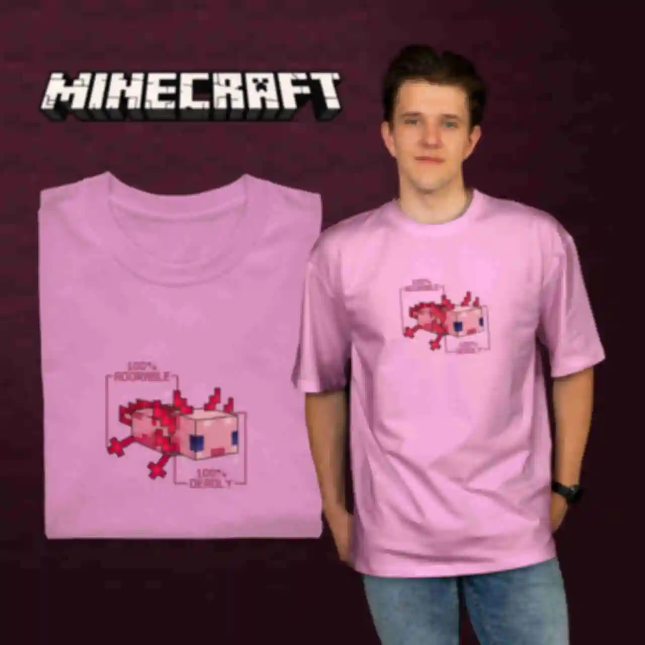 Футболка OVERSIZE №14 • Аксолотль • Minecraft, рожеваФото №107
