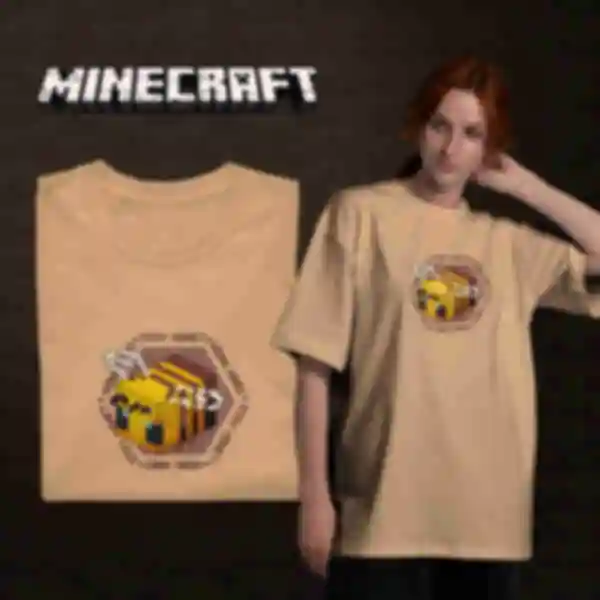 Футболка OVERSIZE №15 • Бджілка • Minecraft, бежева