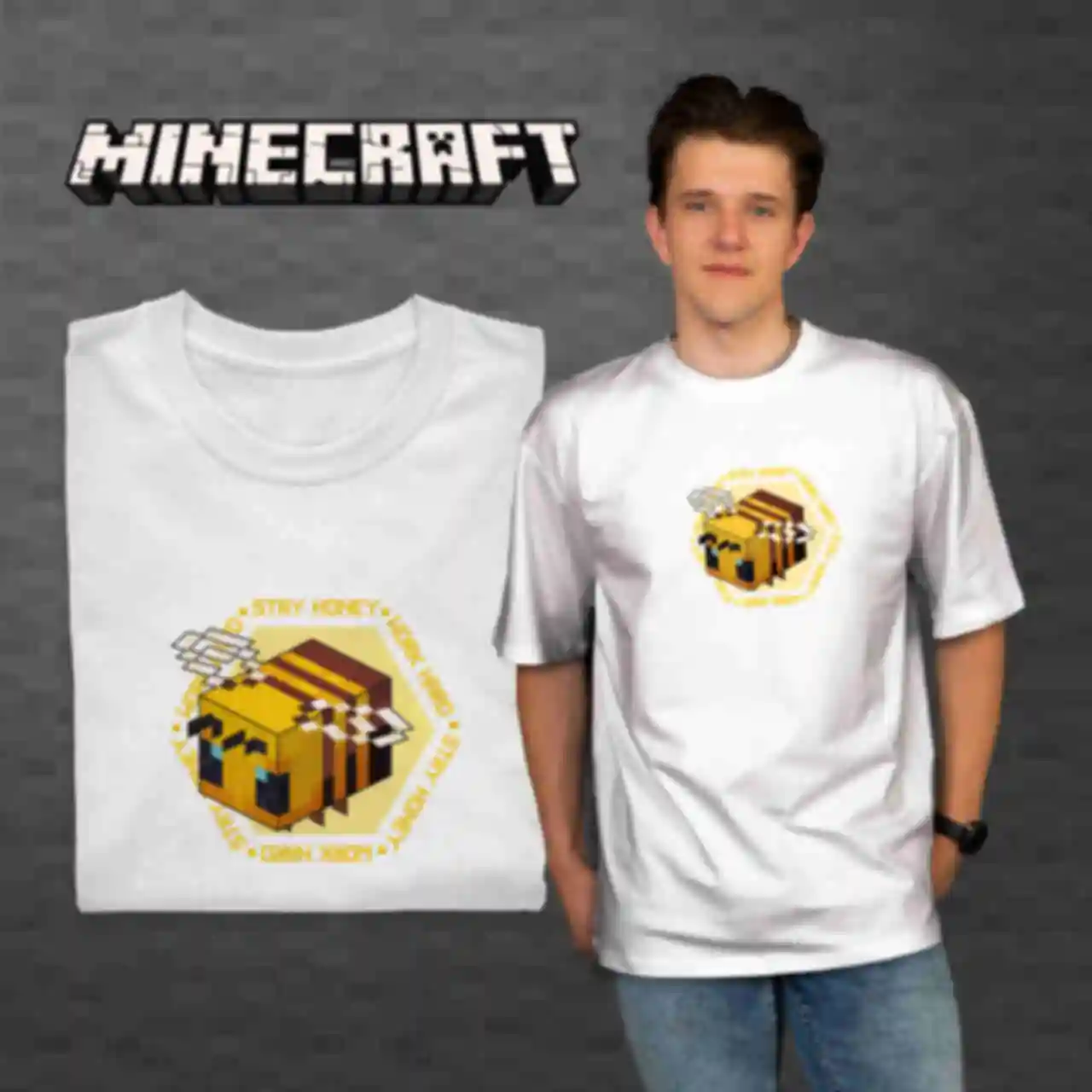 Футболка OVERSIZE №15 • Бджілка • Minecraft, білаФото №111