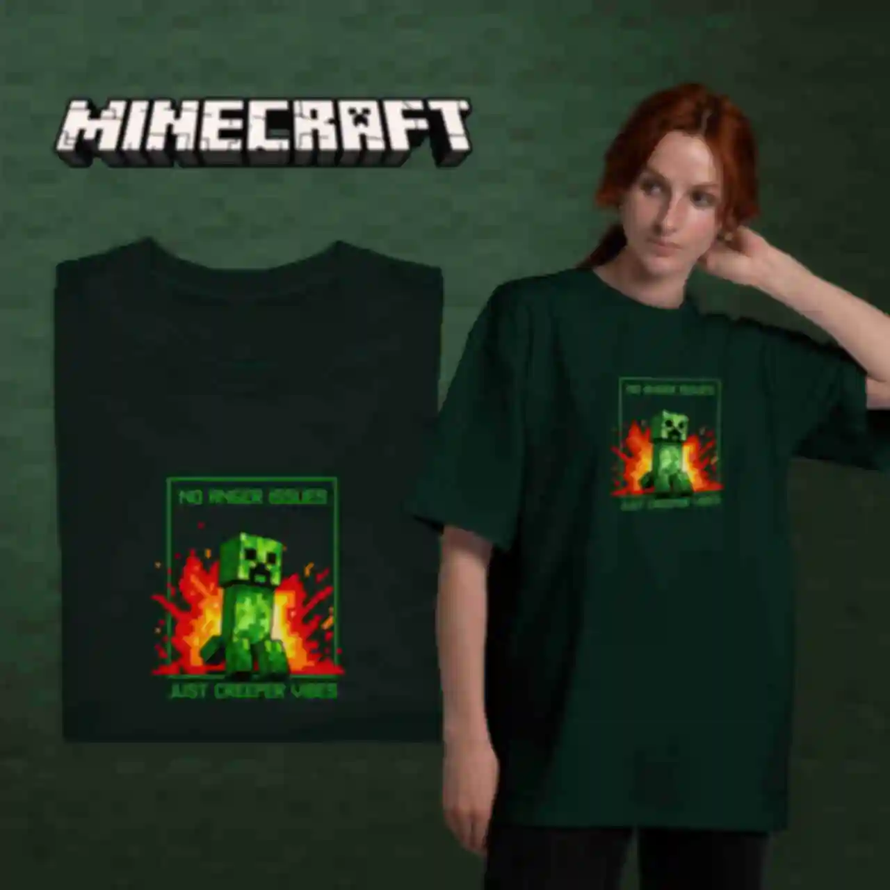Футболка OVERSIZE №16 • Кріпер • Minecraft, зеленаФото №116