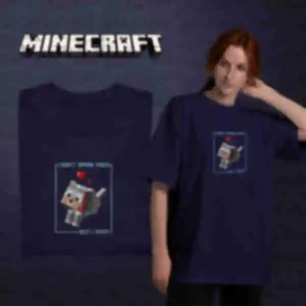 Футболка OVERSIZE №17 • Собачка • Minecraft, синя