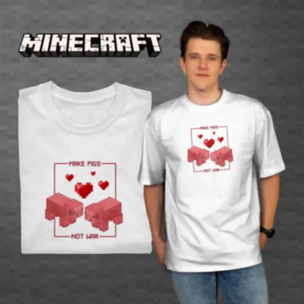 Футболка OVERSIZE №19 • Pigs • Minecraft, білаФото №128