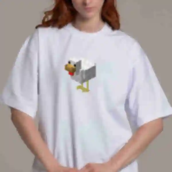 Футболка OVERSIZE №4 • Chicken • Одяг для фанатів гри Майнкрафт • Мерч Minecraft для геймерів