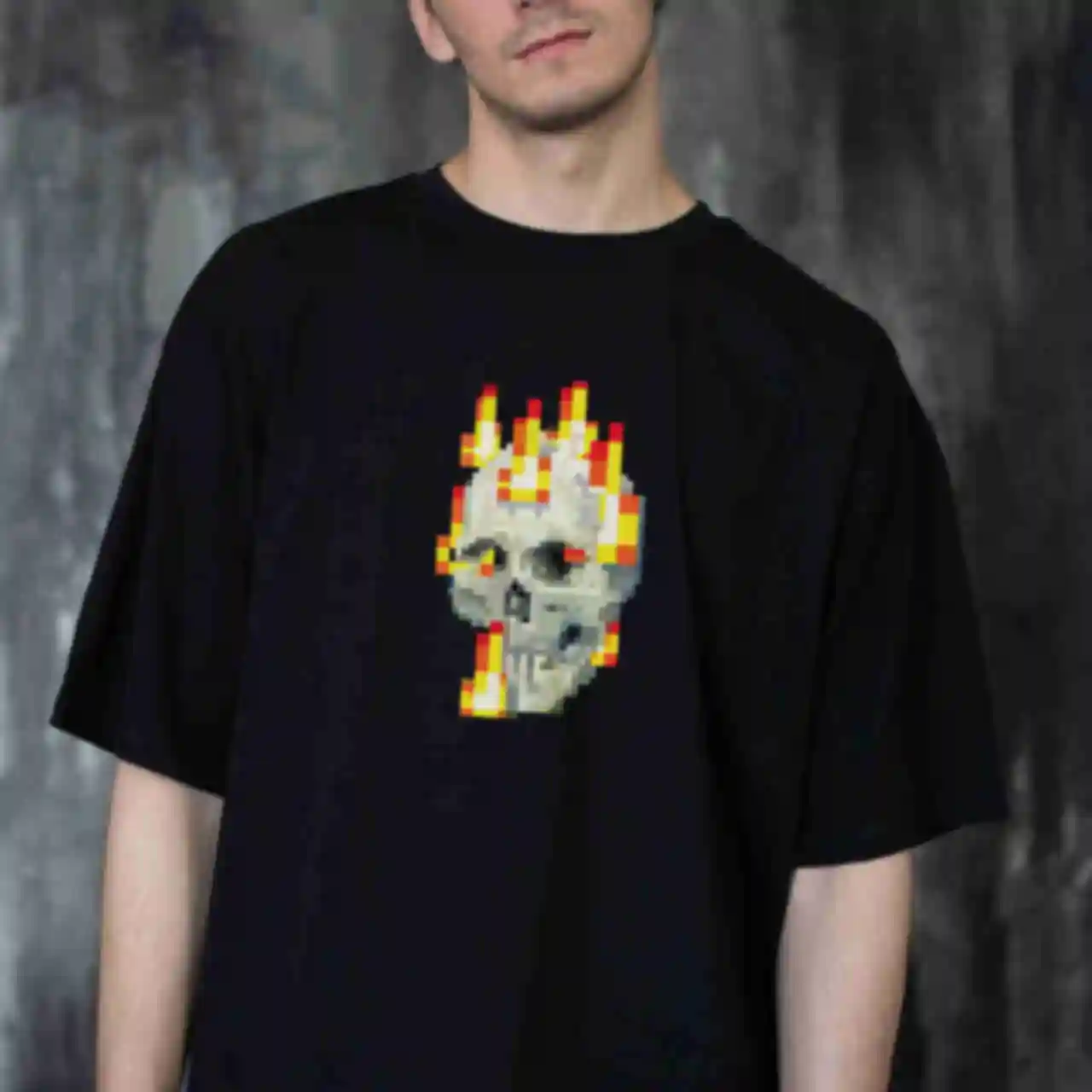 Футболка OVERSIZE №12 • Burning Skull • Одяг для фанатів гри Майнкрафт • Мерч Minecraft для геймерів