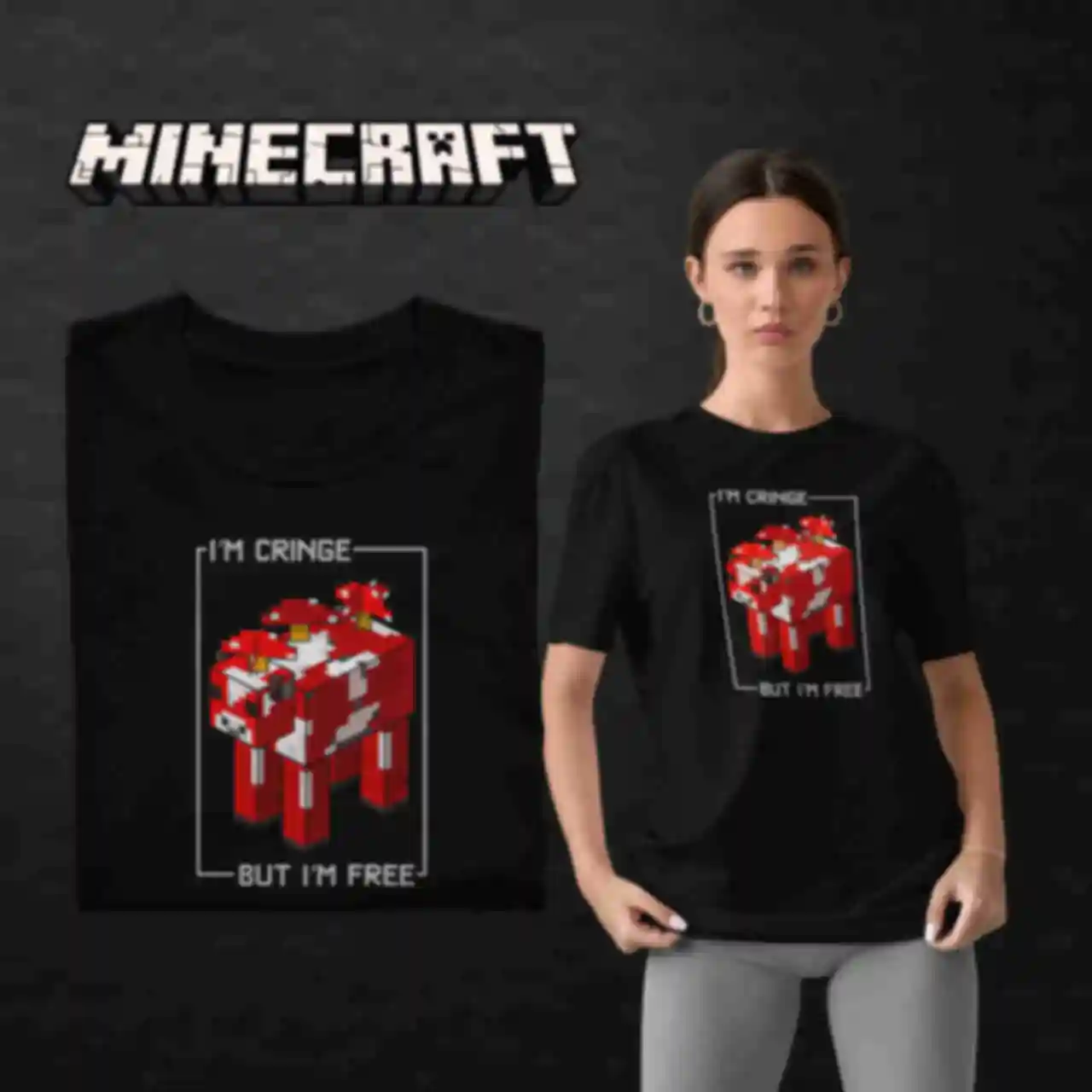 Футболка №18 • Mooshroom • Minecraft, чорнаФото №55