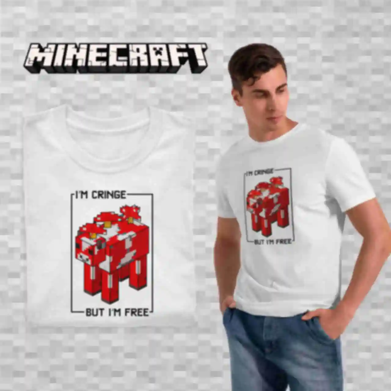 Футболка №18 • Mooshroom • Minecraft, білаФото №53