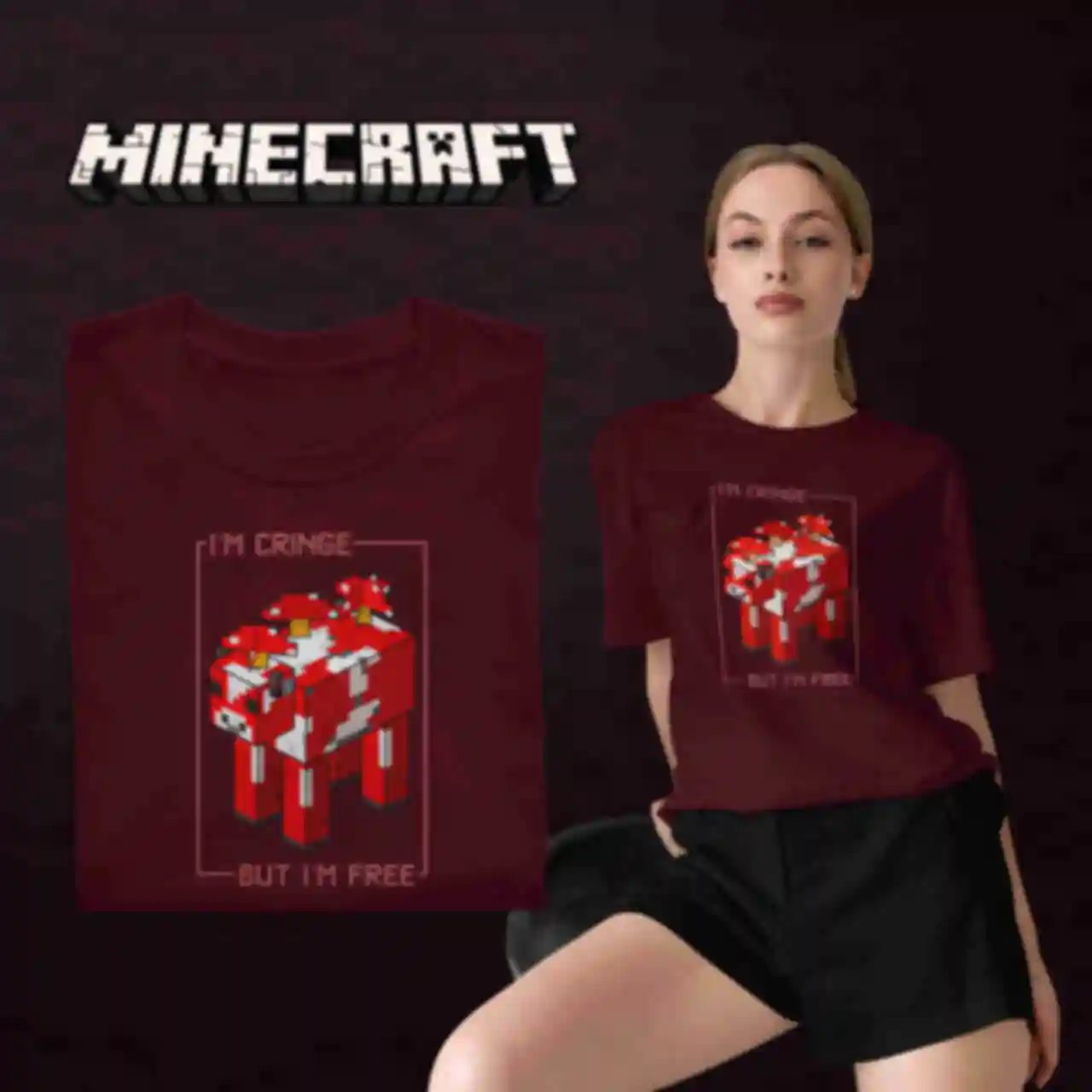 Футболка №18 • Mooshroom • Minecraft, бордоФото №54