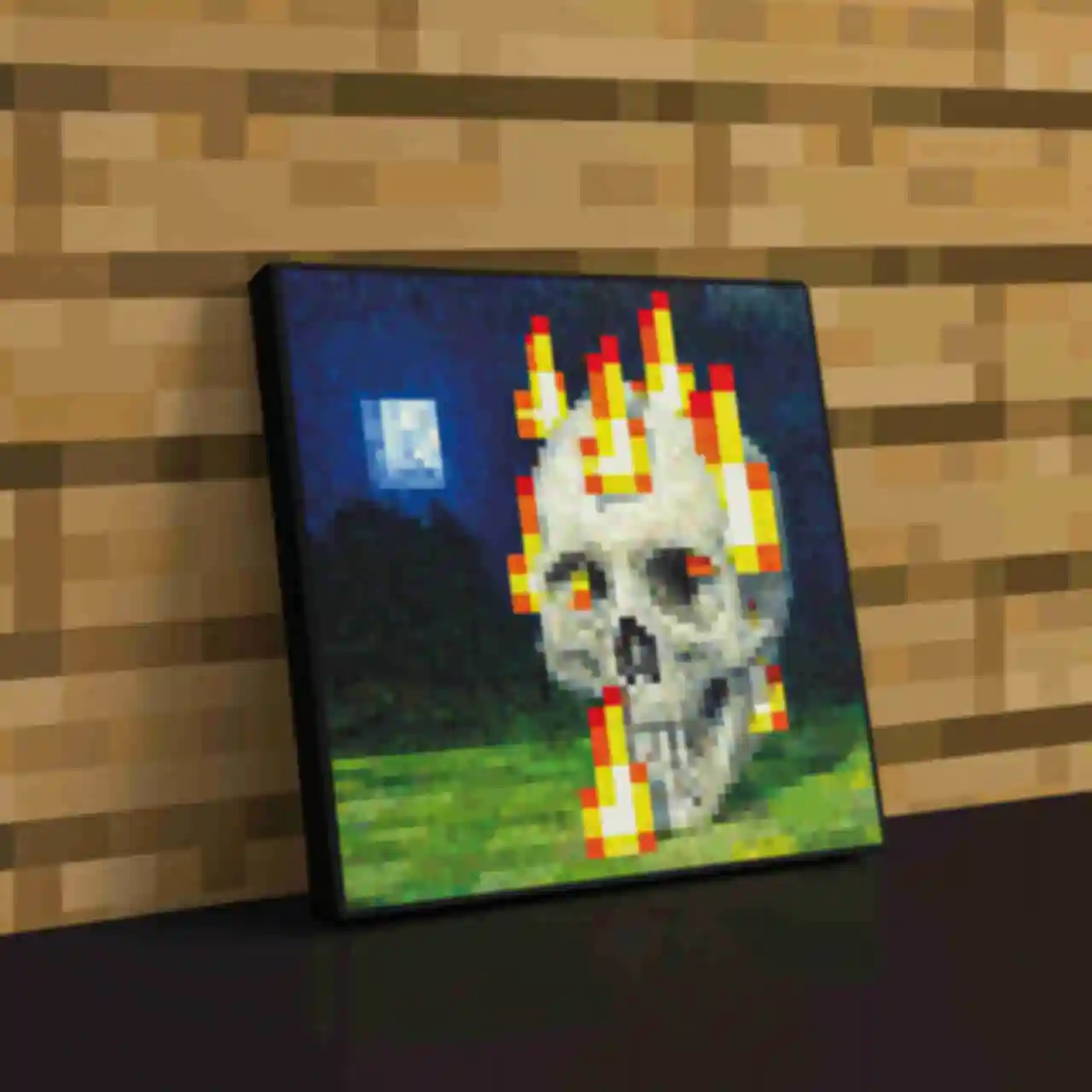 Холст ⦁ Burning Skull ⦁ Картина на хосте в стиле игры Minecraft ⦁ Подарок Майнкрафт ПРЕДЗАКАЗ