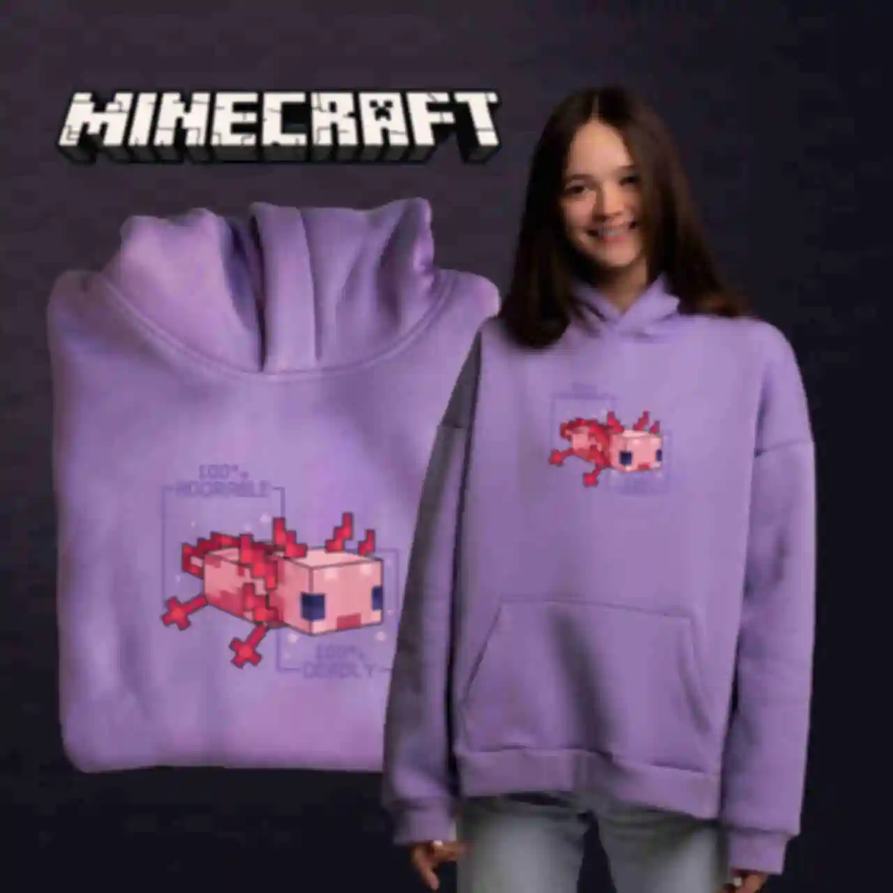 Худі OVERSIZE №14 • Аксолотль • Minecraft, фіолетовийФото №3