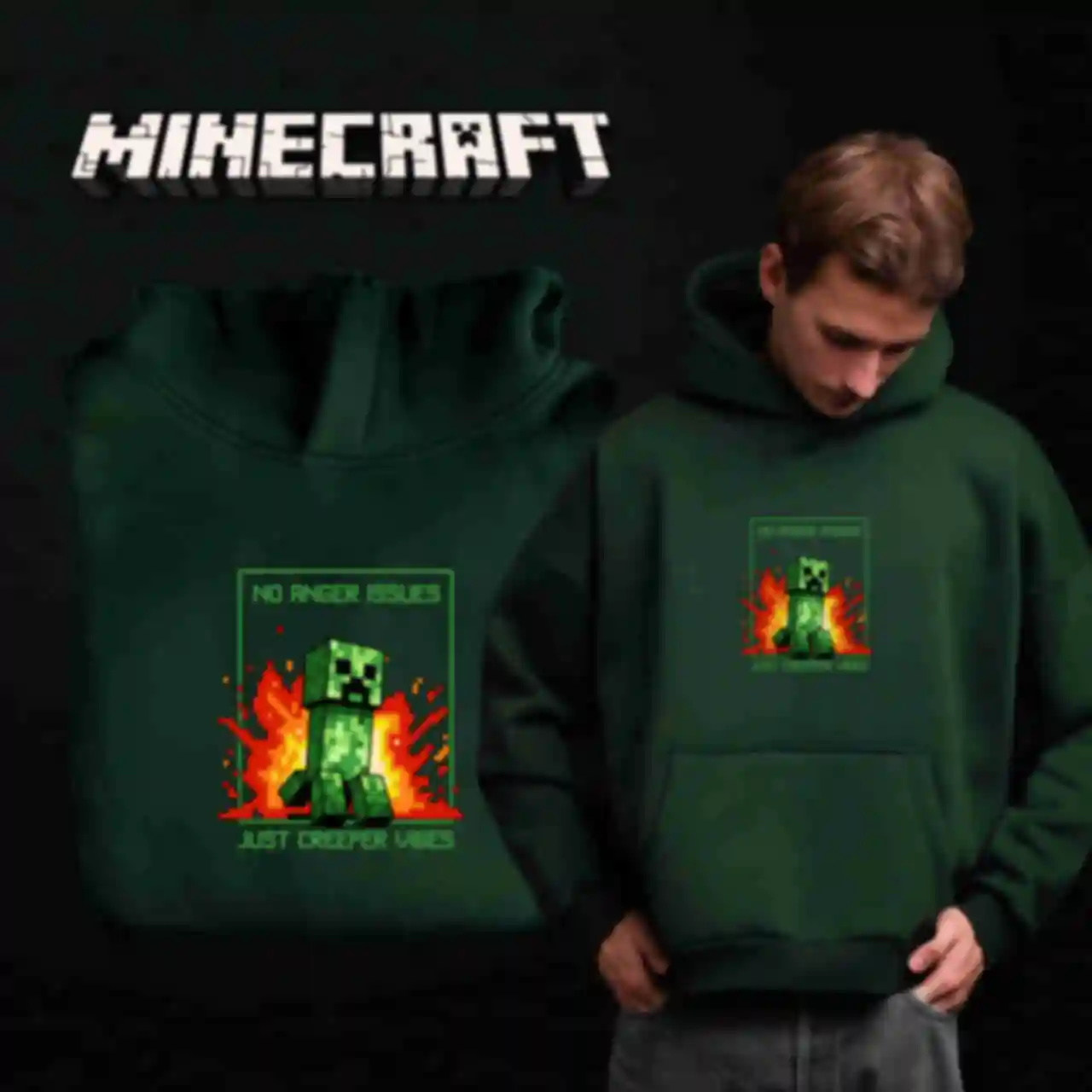 Худі OVERSIZE №16 • Кріпер • Minecraft, зеленийФото №2