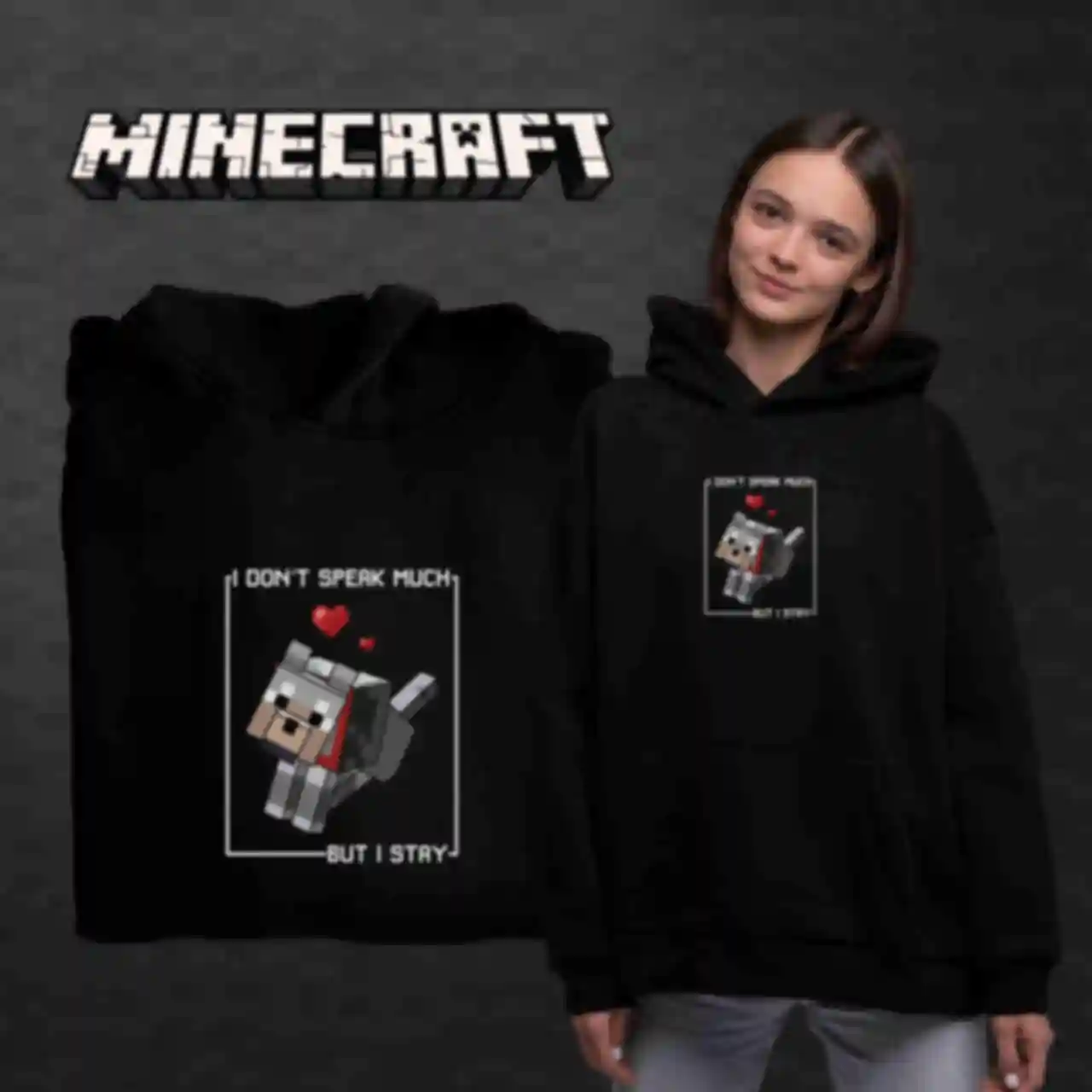 Худі OVERSIZE №17 • Собачка • Minecraft, чорнийФото №3