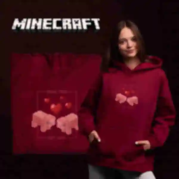 Худі OVERSIZE №19 • Pigs • Minecraft, бордо