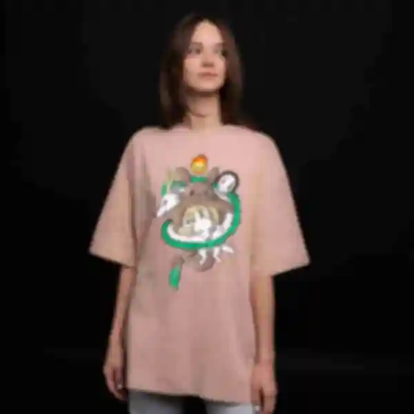 Футболка OVERSIZE №9 • Головні персонажі • Всесвіт Хаяо Міядзакі, бежева