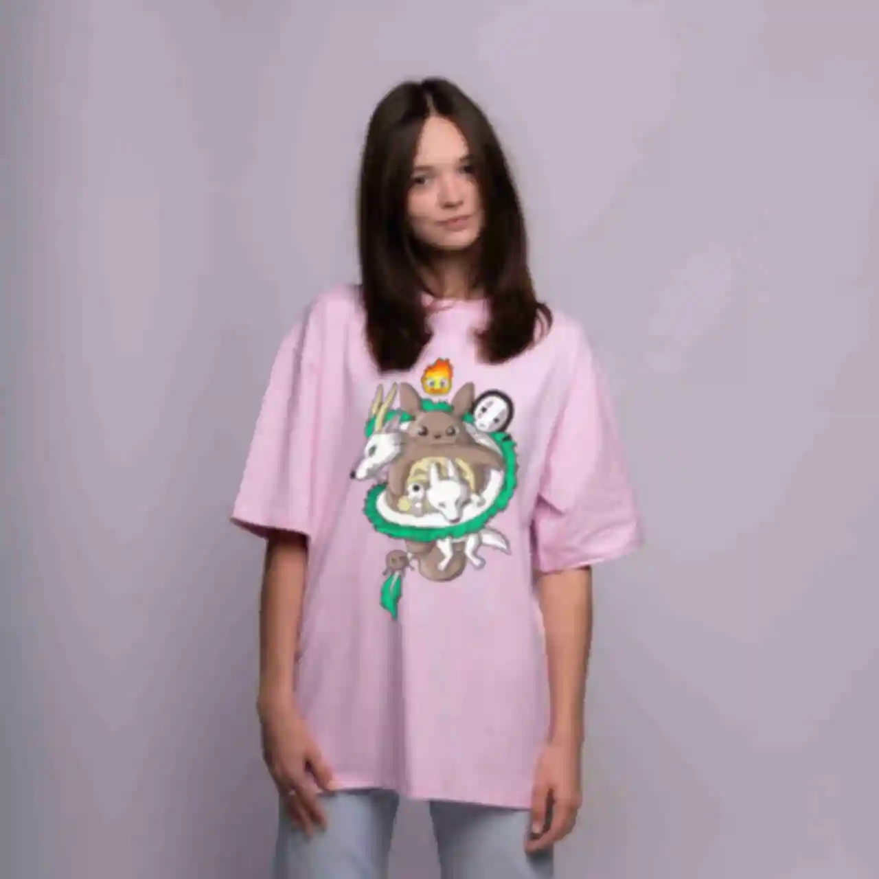 Футболка OVERSIZE №9 • Головні персонажі • Всесвіт Хаяо Міядзакі, світло-рожеваФото №34