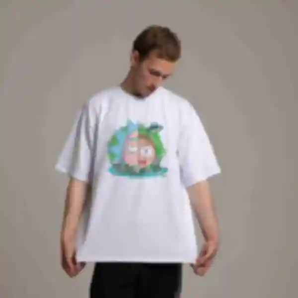 Футболка OVERSIZE №16 • Рік і Морті у порталі • Рік і Морті, біла