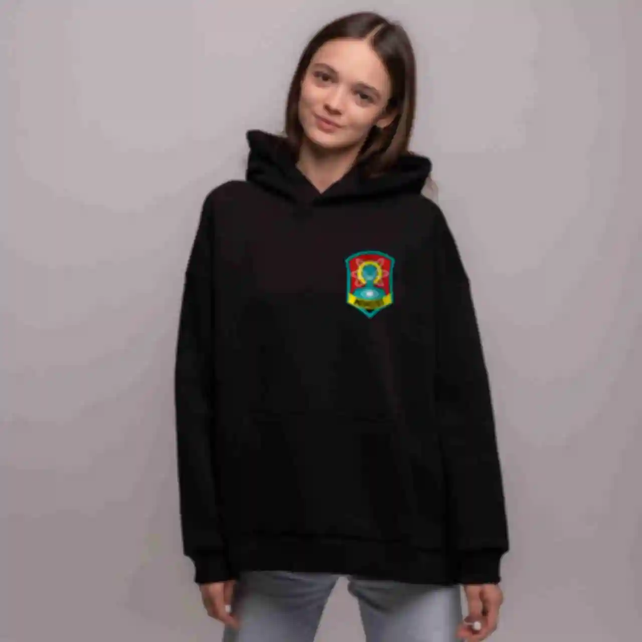 Худи OVERSIZE №9 • Нашивка «Моноліт» на груди • Stalker, черный. Фото №2