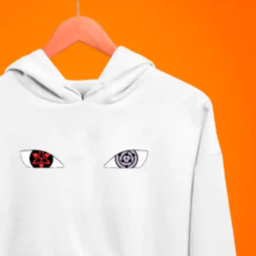 Худи №2 • Глаза Саскэ Учиха • Риннеган и Мангекьё Шаринган • Мерч Naruto, белый . Фото №2